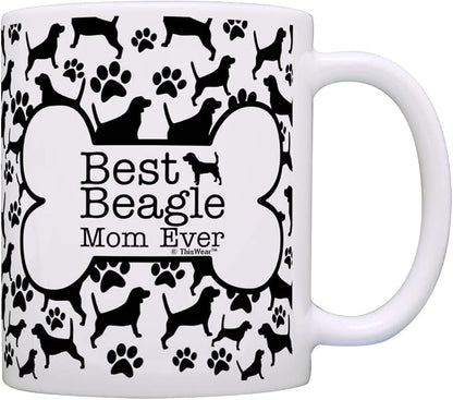 ThisWear Dog Owner Best Beagle Mom Ever Paw Pattern 11oz Ceramic Coffee Mug with Handle