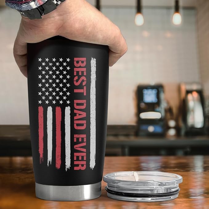 SANDJEST Dad Gifts, Best Dad Ever 20oz Insulated Tumbler with Lid Double-wall Insulated Stainless Steel Mug - Coffee Cup for Outdoor Travel Sport Office, Gift for Birthday Father’s Day