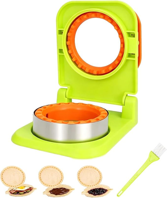 CHICHAUS Uncrustable Sandwich Maker,Sandwiches Pocket Circle Shape 3.7Inch Sandwich Cutter and Sealer,Sandwich Cutter for Kids Breakfast and lunchboxes (Green/Orange)