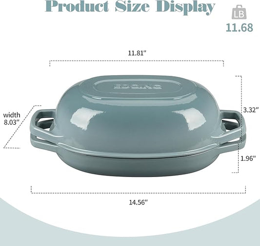 EDGING CASTING Enameled Cast Iron Oval Dutch Oven Pot with Lid, Dutch Oven for Sourdough Bread Baking, Bread Oven, Bread Dutch Oven, Oval Bread Pan, 5qt, Seasalt