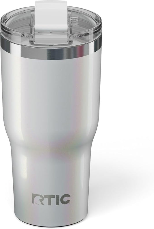 RTIC 30oz Essential Tumbler with Lid, Ceramic Lined, Insulated, Stainless Steel, Metal, Double Wall Vacuum-Insulation, Travel Cup for Iced Coffee, Tea, Hot and Cold Drink, Cool Grey Glitter
