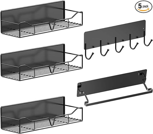 5 Pack Multifunctional Magnetic Shelves for Refrigerator Spice Rack & Washing Machine Organize (V style, Black)