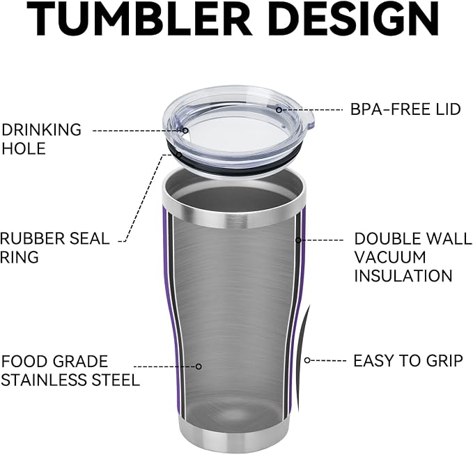 DOMICARE 20oz Tumbler with Lid Stainless Steel Tumblers Bulk, Double Wall Vacuum Insulated Coffee Travel Mug Powder Coated Tumbler, 8 Count (Pack of 1) Purple