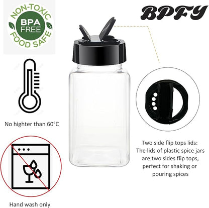 24 Pack 4oz Clear Plastic Spice Jars With Black Plastic Lids, Square Spice Bottles, Seasoning Containers with Chalk Labels, Pen, Funnel, Spice Containers For Kitchen Cabinet