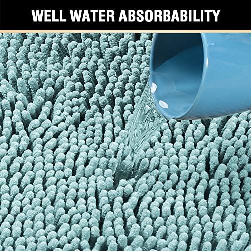 H.VERSAILTEX Bath Rugs for Bathroom Slip-Resistant Shag Chenille Bath Rugs Mat Extra Soft and Absorbent Bath Rug for Shower Room Machine-Washable Fast Dry (Aqua Haze, 20" x 32"/17" x 24")