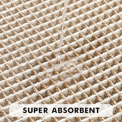 MIULEE Set of 2 Waffle Bathroom Rugs Brown&White Bath Mat 17"x24"+17"x48"