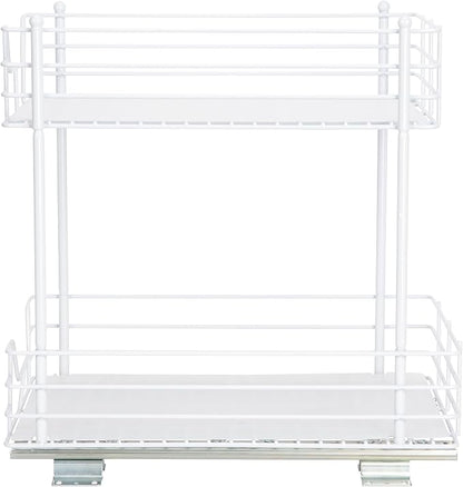 Household Essentials White Steel Two-Tier Pantry Organizer with Plastic Accents