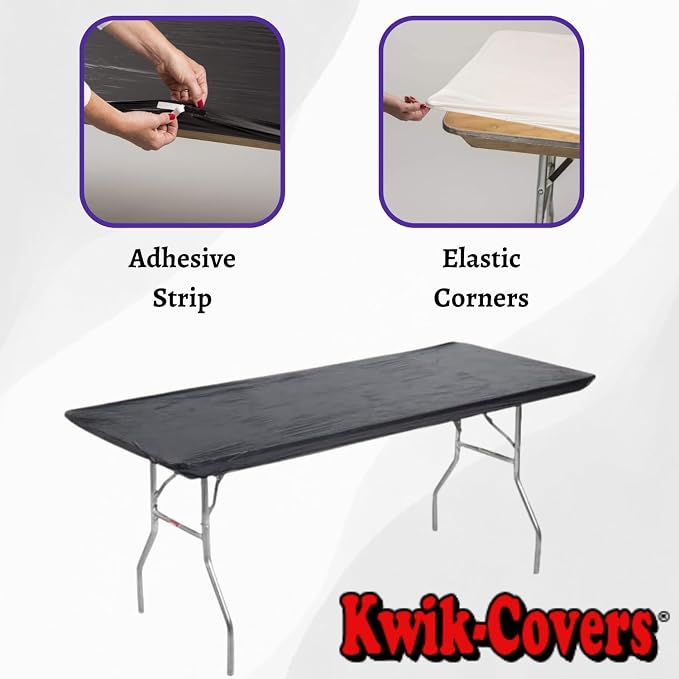 Kwik-Covers 8' Rectangle Plastic Table Covers 30" x 96", Bundle of 5 (Black)