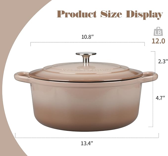 EDGING CASTING Enameled Cast Iron Dutch Oven Pot With Lid, 5.5 Quart, for Bread Baking, Cooking, Mocha