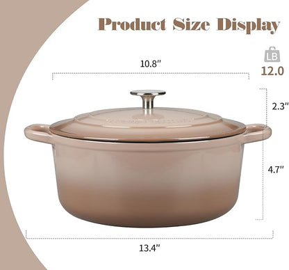EDGING CASTING Enameled Cast Iron Dutch Oven Pot With Lid, 5.5 Quart, for Bread Baking, Cooking, Mocha