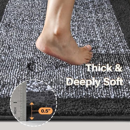 Bathroom Rugs 30x20 Non Slip Washable, Soft Absorbent Bath Mat Dark Grey