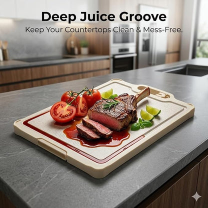Titanium Cutting Board, 16x11x0.9 inch Non-Slip Chopping Board with Knife Sharpener, Dual-Sided Titanium & Wheat Straw PP, Anti-Spill Edge, Dishwasher Safe，Rectangular