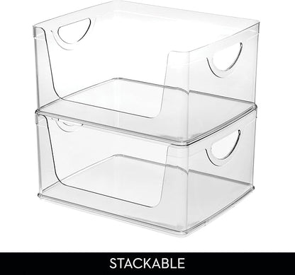iDesign Stackable Open-Front Storage Bin with Handles for Kitchen, Clear, Made in USA