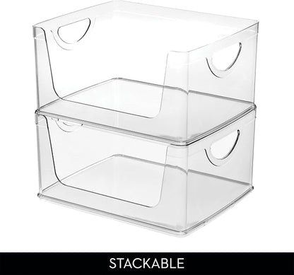 iDesign Stackable Open-Front Storage Bin with Handles for Kitchen, Set of 2, Clear, Made in USA