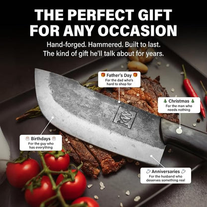 COOLINA Meat Lover 4-Knife Set, Hand-Forged High-Carbon Steel Kitchen Knives for Butchering, Slicing & Carving, Includes Promaja Cleaver, Lixy, Daozi & Altomino Tungsten Knife, Wood Handle