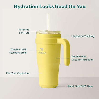 Reduce 24 oz Stainless Steel Tumbler with Handle - Dual-Wall Vacuum Insulated Travel Mug, Sweat-Proof Lid & Reusable Straw - Keeps Drinks Cold for 24 Hrs, Fits Cupholders, Dishwasher Safe -Pina Colada