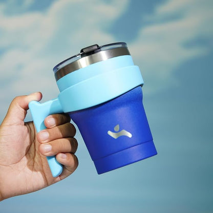 Konokyo 10 oz Tumbler with Handle and 2 Straw 2 Lid, Insulated Water Bottle Stainless Steel Vacuum Cup Reusable Travel Mug,Sky