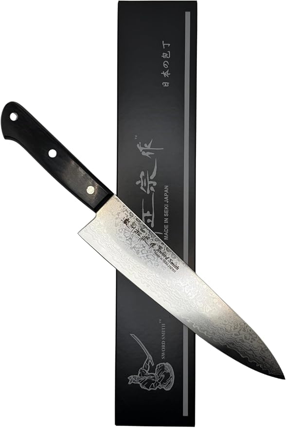 VG10 Core Chef Knife 7″ – Forged in Seki Japan – 37-Layer Damascus Steel – Full Tang Western Handle – Razor Sharp Professional Kitchen Knife with Gift Box – Satake Houcho Series