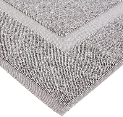 Amazon Basics Banded Bathroom Bath Rug Mat, Machine Washable, 100% Cotton, 31" x 20", Light Gray (Pack of 2)