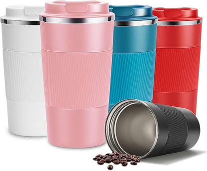 YINJAM 12oz Travel Coffee Mug Insulated Coffee Cups to Go with Leakproof Lid Vacuum Stainless Steel Double Walled Thermal Car Coffee Tumbler for Hot Cold Iced Tea Drinks Reusable (Pink, 12oz)