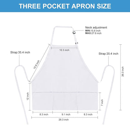 Jubatus 2 Pack 3 Pockets 100% Cotton Adjustable Bib Apron Chef Kitchen Cooking Aprons for Women Men, White