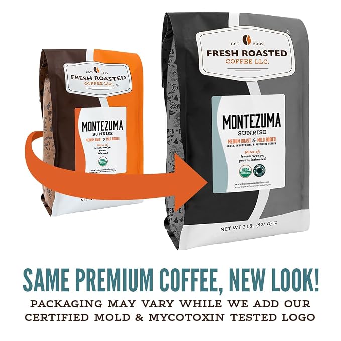Fresh Roasted Coffee, Organic Montezuma Sunrise Whole Bean Coffee, Medium Roast, USDA Organic, 3rd Party Tested for Mold, Mycotoxin & Pesticides, Kosher, 2 lb (32 oz)