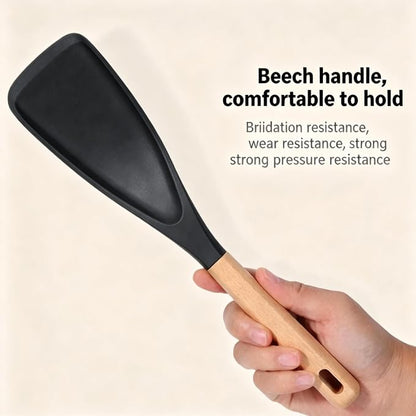 Cooking Spoon for Nonstick Cookwares,Cedar and Ash Spoon, Multifunction Spatula Cooking Spoon, Perfect Silicone Spoon for Mixing, Scoop, and Scrape(BLACK)