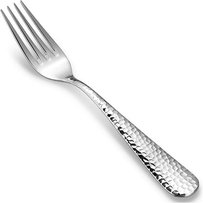 KEAWELL Premium 4-Piece Louise Hammered Fork Set, 18/10 Stainless Steel, Fine Fork Set with Round Edge, Brightly-Mirror polished, Dishwasher Safe. (4, 7.28" Salad Forks)
