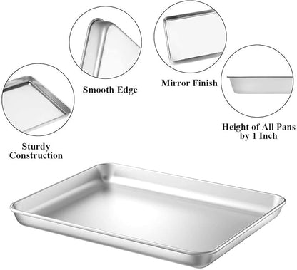 Baking Supplies, Baking Sheet & Rack Set [2 Sheets + 2 Racks], Baking Tray, Stainless Steel Cookie Pan with Cooling Rack, Non Toxic & Heavy Duty & Easy Clean (9 x 7 x 1 inch)