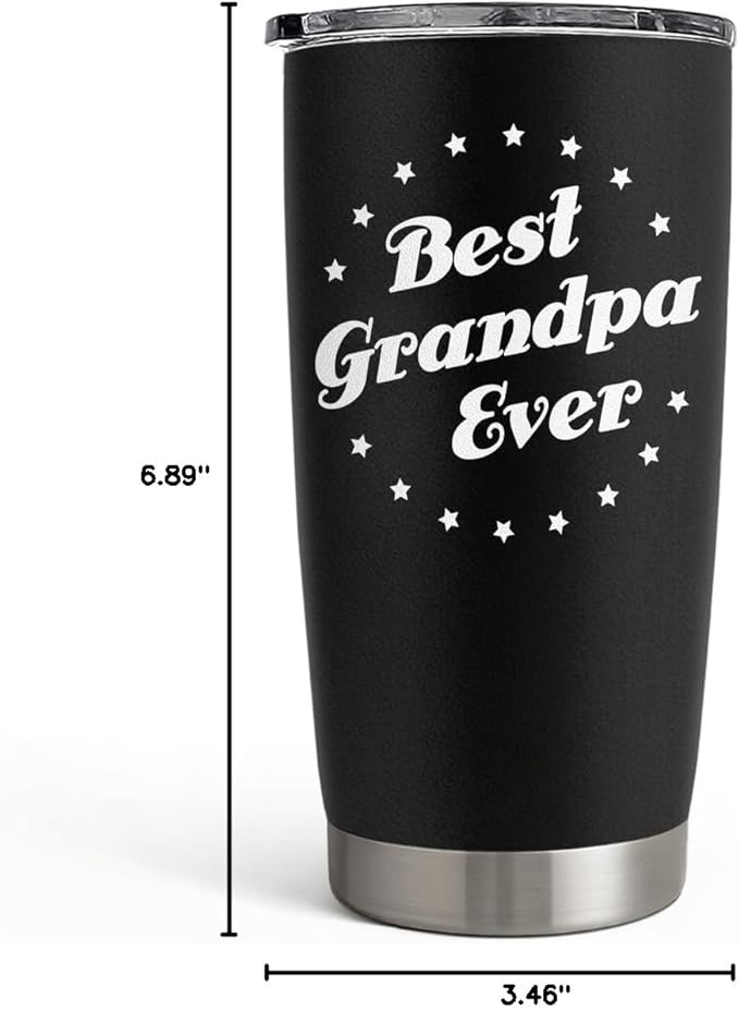 SANDJEST Tumbler Best Grandpa Ever Gift Set for Papa, Grandfather - 20oz Insulated Travel Mug - Great Christmas Father's Day, Birthday, Christmas Gifts (Black - Grandpa)