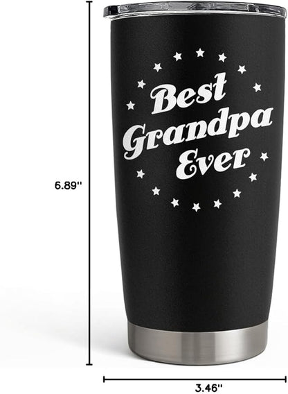 SANDJEST Tumbler Best Grandpa Ever Gift Set for Papa, Grandfather - 20oz Insulated Travel Mug - Great Christmas Father's Day, Birthday, Christmas Gifts (Black - Grandpa)