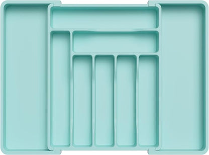 Lifewit Utensil Organizer for Kitchen Drawer, Expandable Cooking Silverware Tray, Adjustable Cutlery Flatware Holder, Plastic Spatula Tools Storage Divider, 13-22.4 x 15", Turquoise