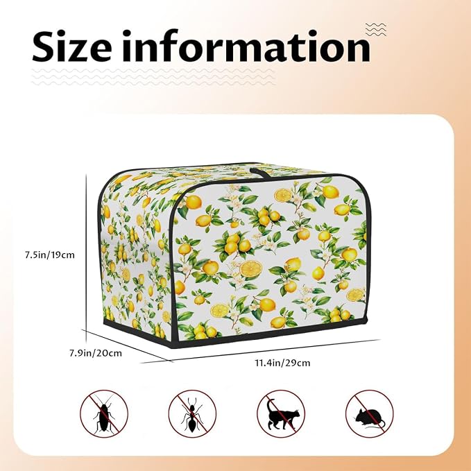 Toaster Cover 2 Slice Wide Slot Tropical LemonBread Toaster Oven Dustproof Cover Small Appliance Kitchen Covers Dust and Fingerprint Protection for Women Gift 2 Slice