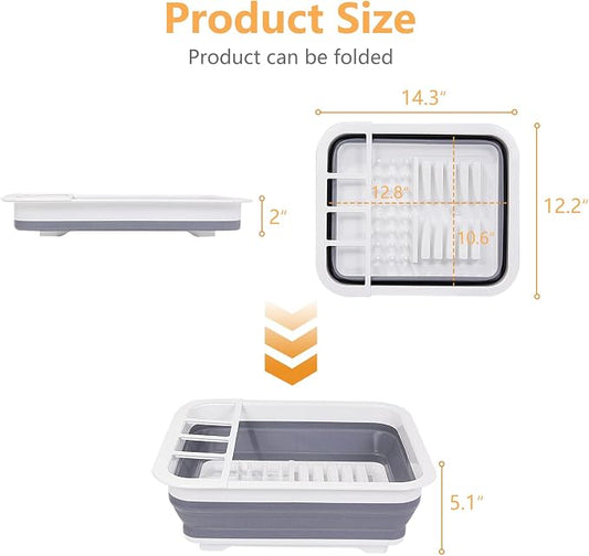 Goderewild Collapsible Dish Drying Rack with Rotating Drain & Plug,Space-Saving Dish Drainers for Kitchen Counter, Portable Dish Rack Over Sink Drying Dinnerware,Travel Trailer RV Camping Essentials