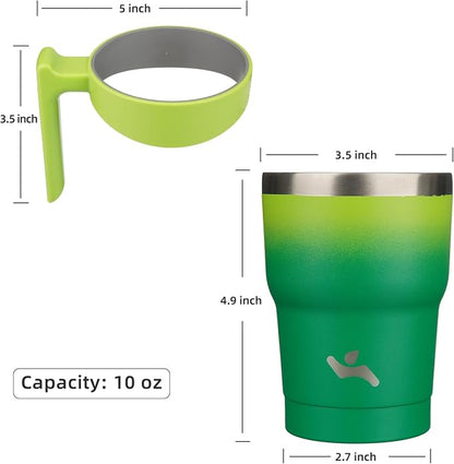 Konokyo 10 oz Tumbler with Handle and 2 Straw 2 Lid, Insulated Water Bottle Stainless Steel Vacuum Cup Reusable Travel Mug,Matcha Green