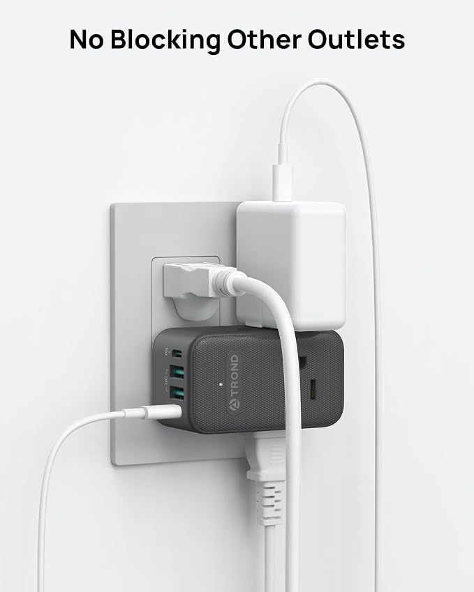 TROND Multi Plug Outlet Extender, 3 AC Outlet Adapter with 360 Rotating Plug, Black Power Splitter with PD 20W USB C Charger, A Compact Solution to Home Dorm Room Travel Cruise Essentials