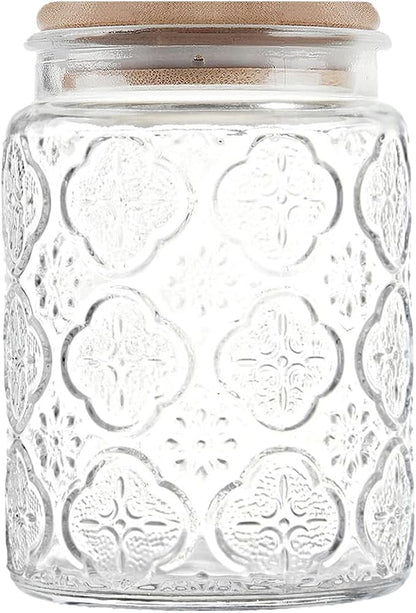 Custde Glass Storage Jars With Airtight Lid, 23.7oz Canister For Kitchen Counter with Bamboo Lid, brown sugar, candy, coffee, cookie, salt, tea,pantry cute Jar (Begonia Flowers*1)