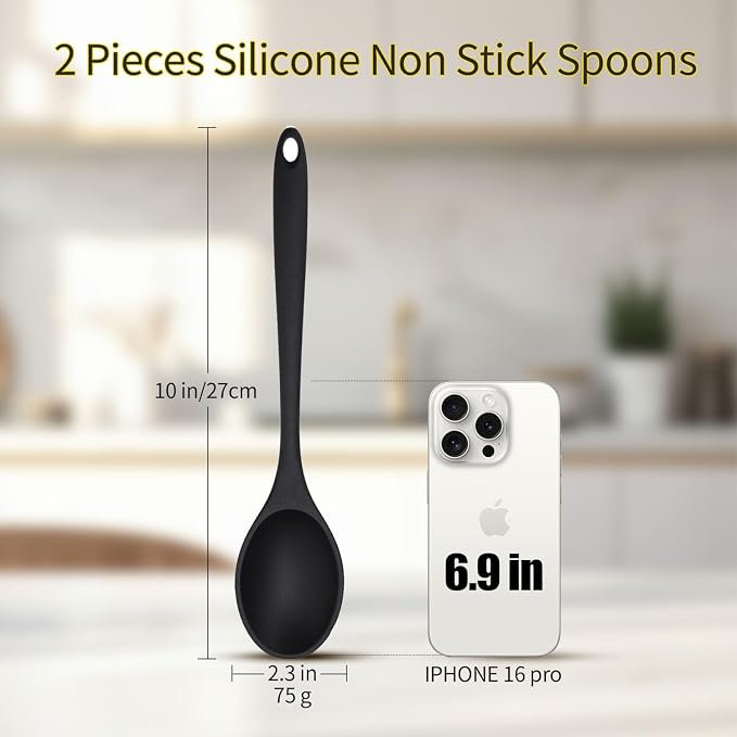 4 Pcs 10.8 Inch Large Silicone Spoons for cooking,Contain 2 Pcs Slotted Spoons Heat Resistant Spoons, Mixing Spoons for Kitchen Cooking Baking Stirring Mixing Tools