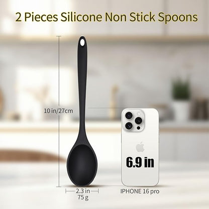 4 Pcs 10.8 Inch Large Silicone Spoons for cooking,Contain 2 Pcs Slotted Spoons Heat Resistant Spoons, Mixing Spoons for Kitchen Cooking Baking Stirring Mixing Tools