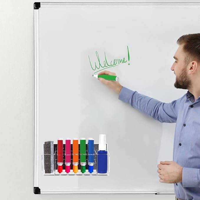 HBlife 2 Pcs Acrylic Magnetic Dry Erase Marker Holder for Whiteboard, Wall Mount 10 Slots Magnet Pen Pencil Holder for Fridge Refrigerator, Locker Organizer Accessories for Classroom Office, Clear