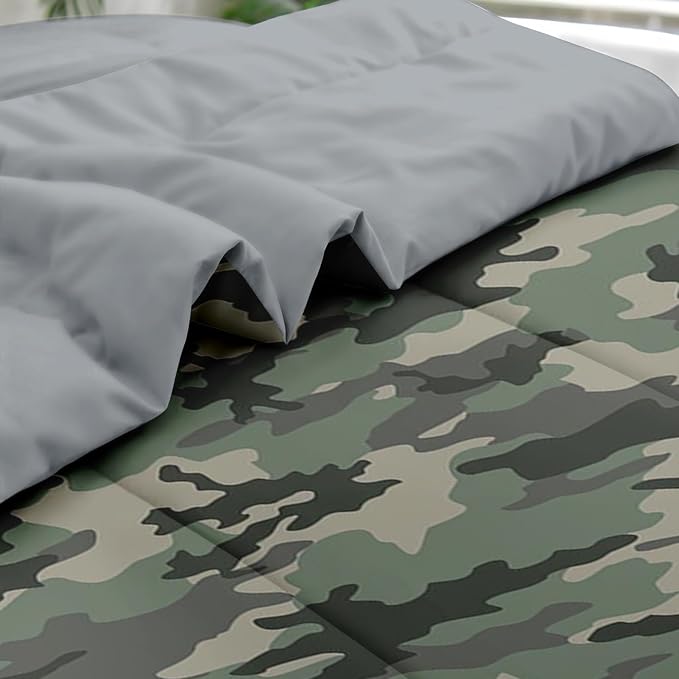 Pamnest Comforter Set Twin Size, Camo Army Camouflage 5 Pcs Bedding for Kids and Adults, Military Bed Sheet Sets with Fitted Sheet Pillowcase & Sham for Bedroom Bed Decor