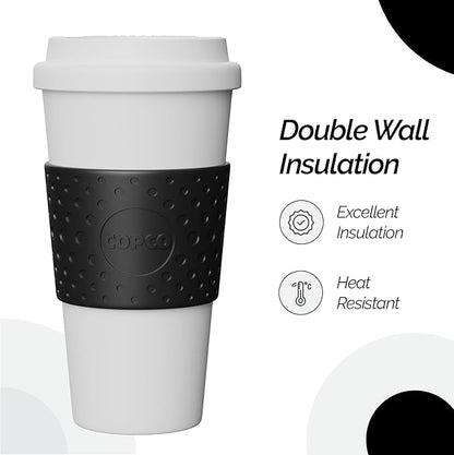 Copco Acadia 16oz Travel Mug - Double-Wall Insulated Tumbler, Non-Slip Sleeve & BPA-Free - Microwave & Dishwasher Safe, Reusable Plastic Coffee Mug for Office & Travel (Black)
