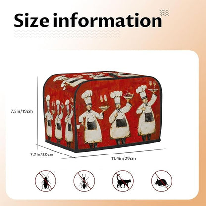 Red Chef Toaster Cover 2 Slice Wide Slot Washable Toaster Covers | Painting Art Dust and Fingerprint Protection Bread Maker Covers for Kitchen Accessories Decor Bakeware Women Gift