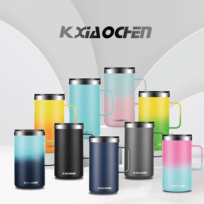 KXIAOCHEN 20oz Insulated Coffee Mug with Lid, Stainless Steel Coffee Cup, Double Wall Vacuum Coffee Tumbler with Handle, Premium Thermal Travel Coffee Mug (Navy blue 2Pack)