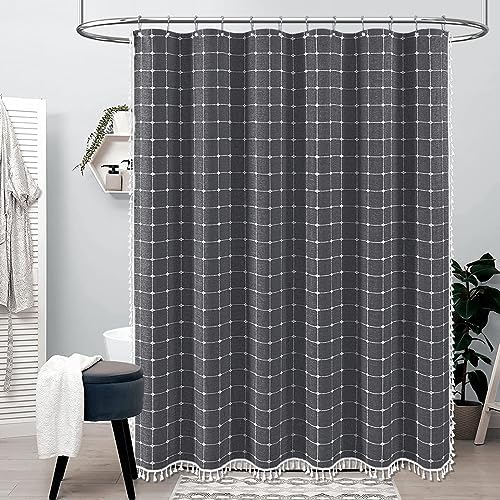 BTTN 54x78 Boho Linen Heavy Duty Fabric Shower Curtain Set, Charcoal Gray