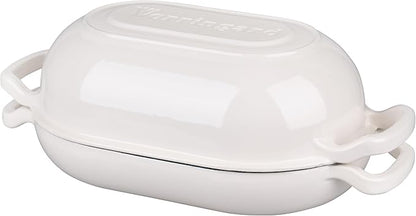 VORRINGARD Enameled Cast Iron Sourdough Bread Oven, Dutch Oven, Loaf Cast Iron Bread Pan for Homemade Bread Baking, Meatloaf Pan with Lid, 5QT, White