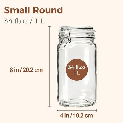 ComSaf 1 Quart Glass Jars with Airtight Lids (32oz, Set of 3), Straight-Sided Canisters for Sourdough Starter & Fermenting, 1L Hermetic Pantry Storage for Flour, Sugar, and Coffee