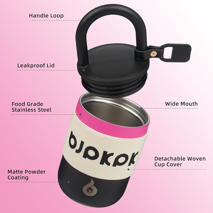 BJPKPK Insulated Stainless Steel Tumbler Cups 10oz Travel Coffee Mug With Lid And Handle,Pink And Black
