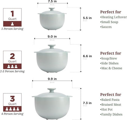 Minh Long 3.17 qt Porcelain Clay Pot for Cooking, Casserole Dish with Lid, Clay Pots for Cooking, Dutch Ovens for Stew, Soup, Steam, Oven & Microwave Safe, Heat Resistant (Vesta, 3.17 qt - Grey)