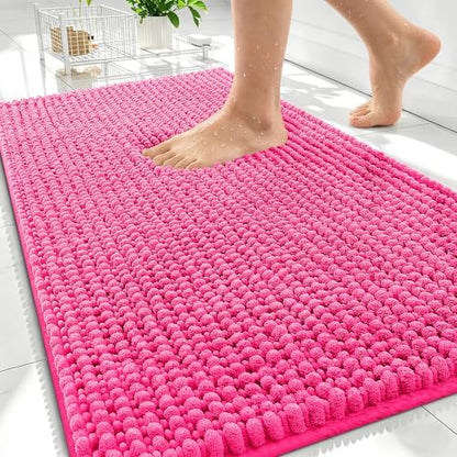 OLANLY Thick Chenille Absorbent Bathroom Rugs Mat 30x20, Hot Pink
